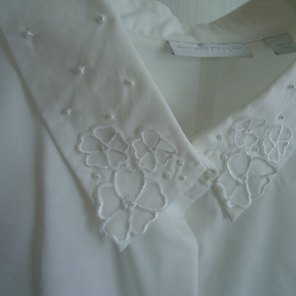 New York & Company Shirt L White Stretch